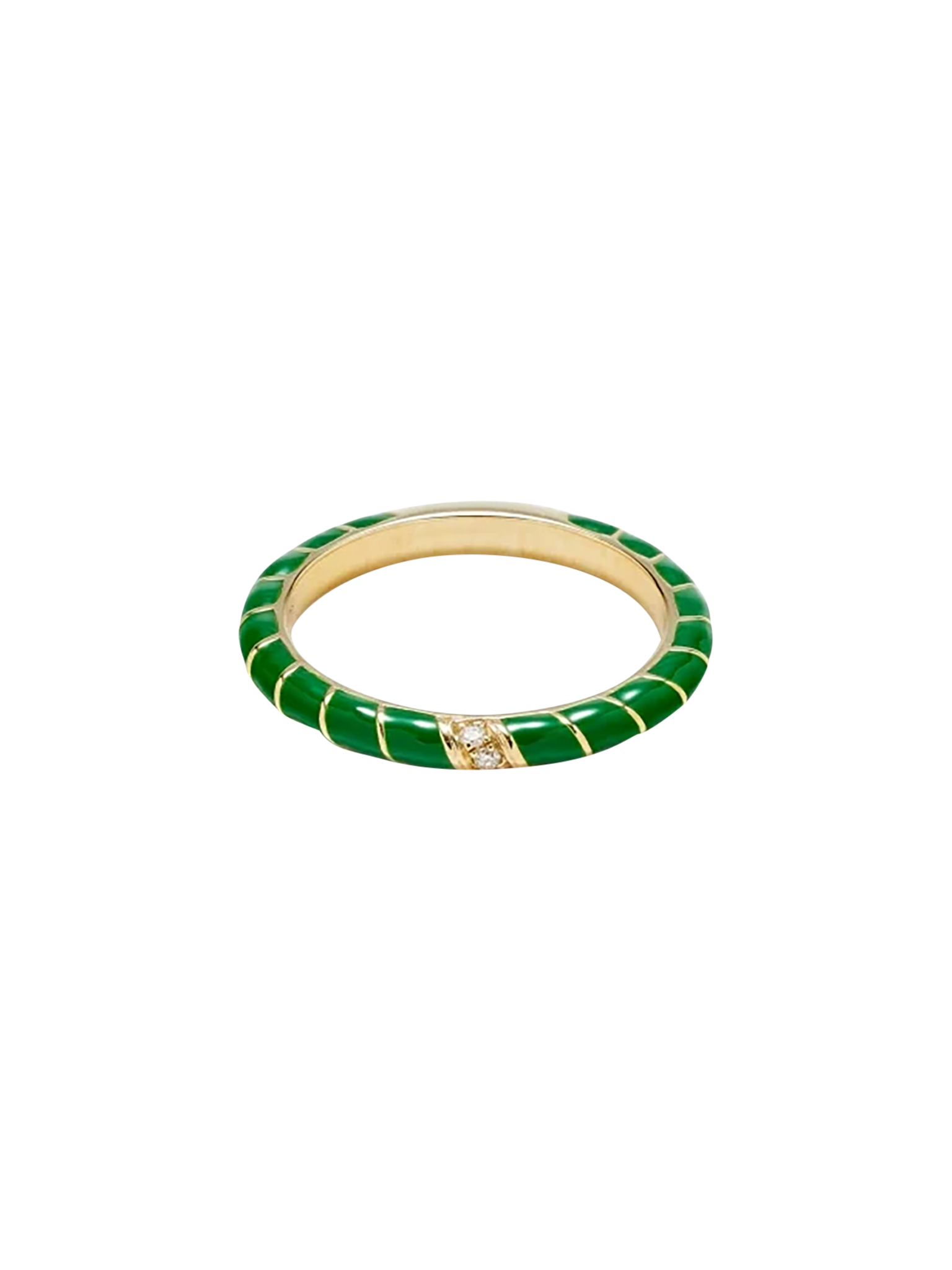 Mini twisted wedding ring green enamel yellow gold